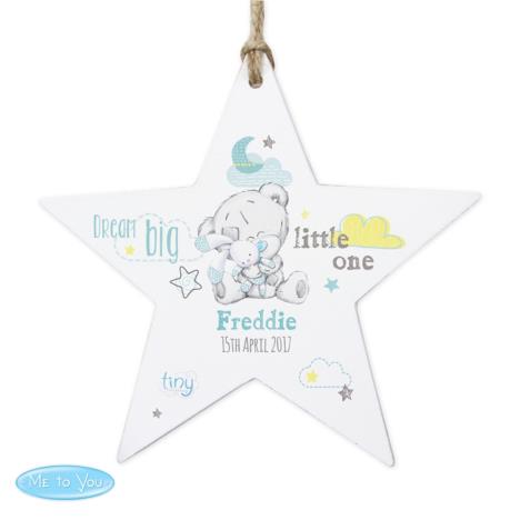 Personalised Tiny Tatty Teddy Dream Big Blue Wooden Star Decoration  £9.99