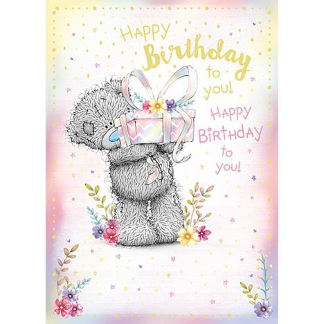 Happy Birthday Bear Holding Gift Me to You Bear Birthday Card  £1.79