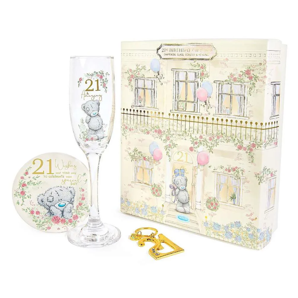 21st Birthday Champaign Glass Coaster & Keyring Me to You Bear Gift Set