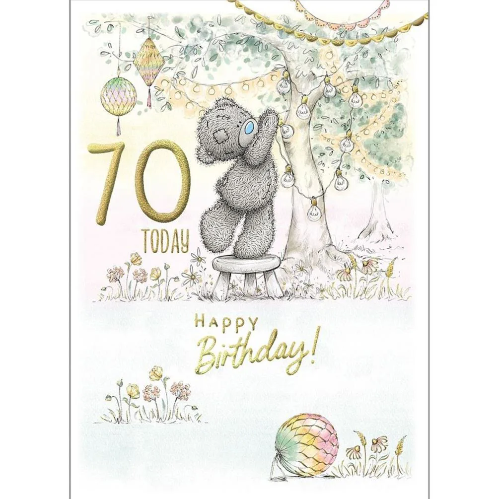 70th Bear Hanging Lights Me to You Bear Birthday Card