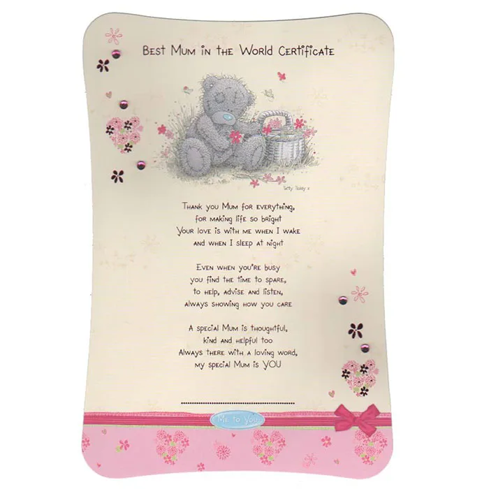 Best Mum Me to You Bear Certificate £1.79
