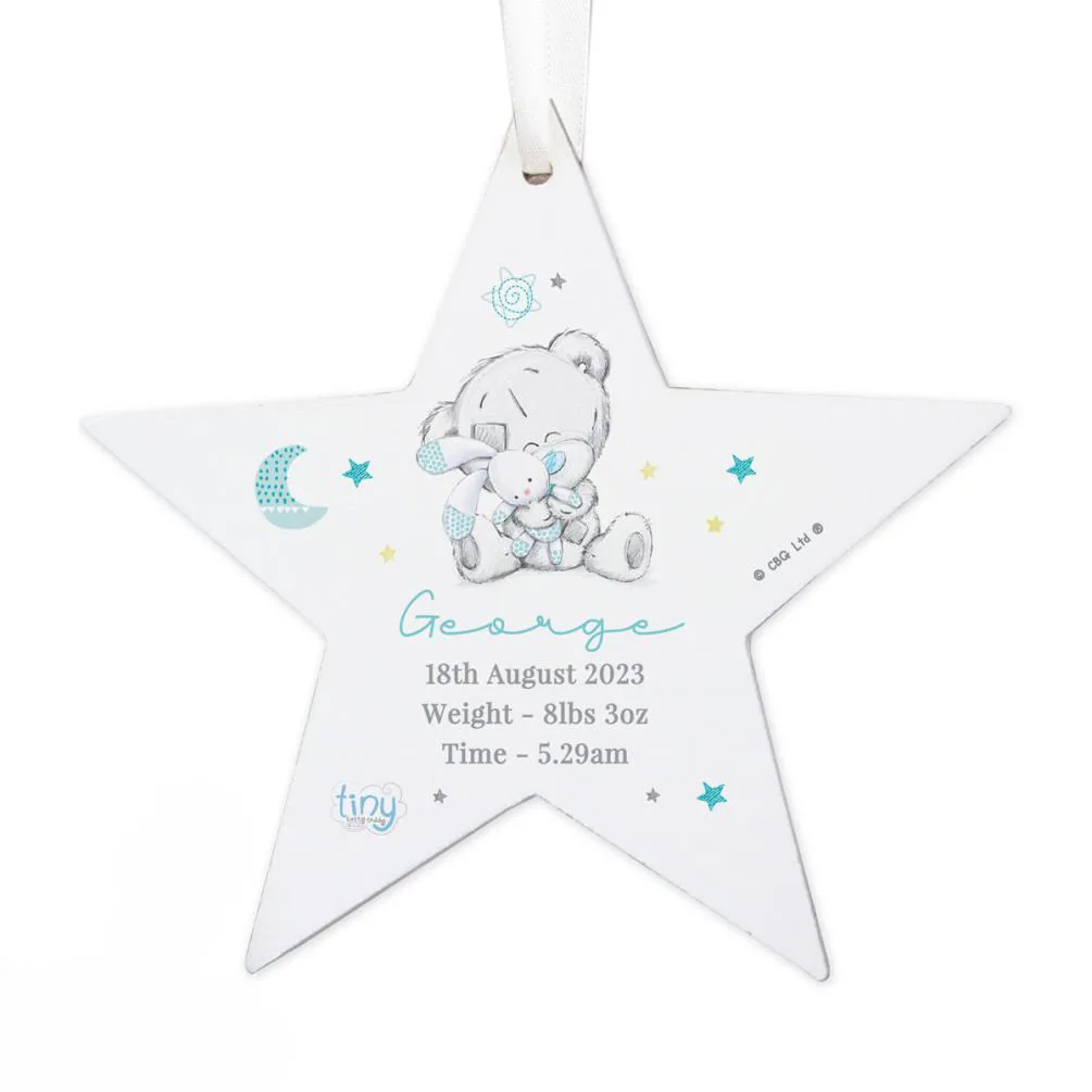 Personalised Tiny Tatty Teddy Dream Big Blue Wooden Star Decoration