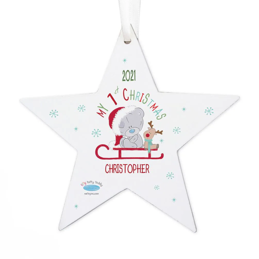 Personalised Tiny Tatty Teddy My 1st Christmas Sleigh Star Decoration