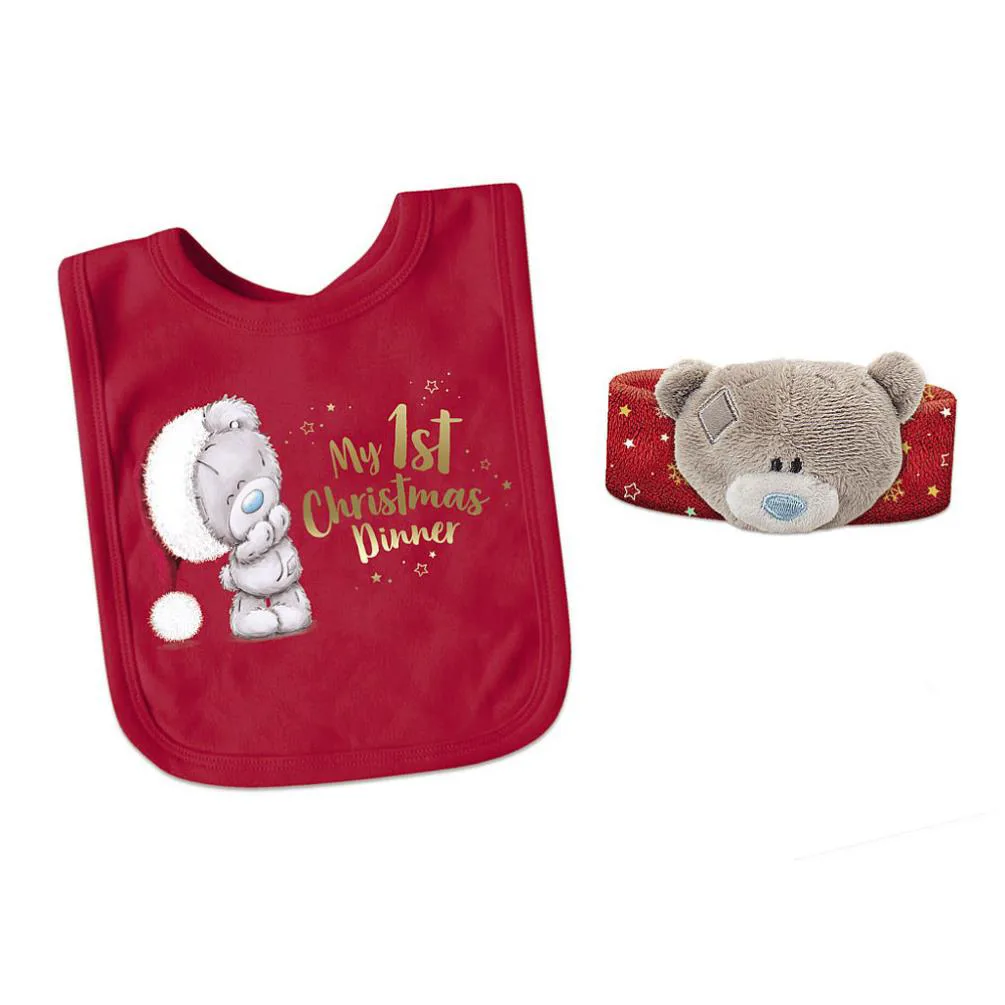 My 1st Christmas Dinner Tiny Tatty Teddy Wrist Rattle & Bib Set £5.99