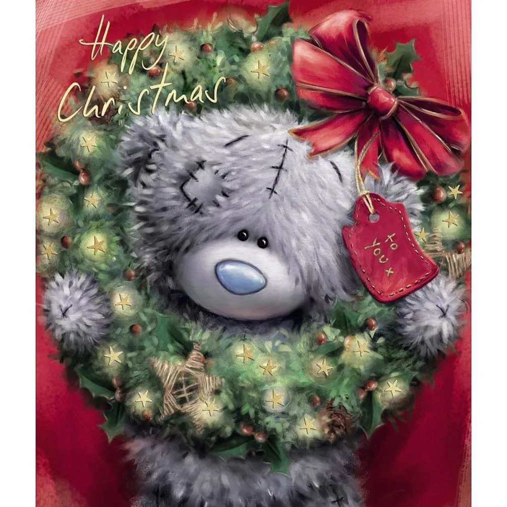 Christmas Wreath Softly Drawn Me to You Bear Christmas Card