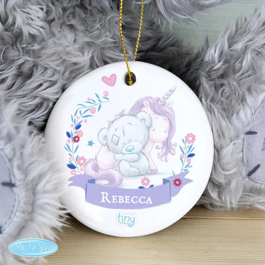 Personalised Tiny Tatty Teddy Unicorn Round Decoration Extra Image 1