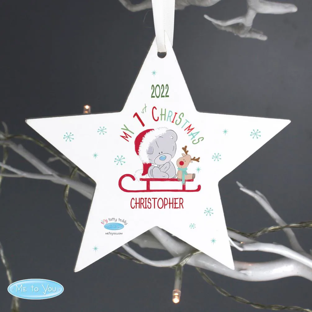 Personalised Tiny Tatty Teddy My 1st Christmas Sleigh Star Decoration Extra Image 2