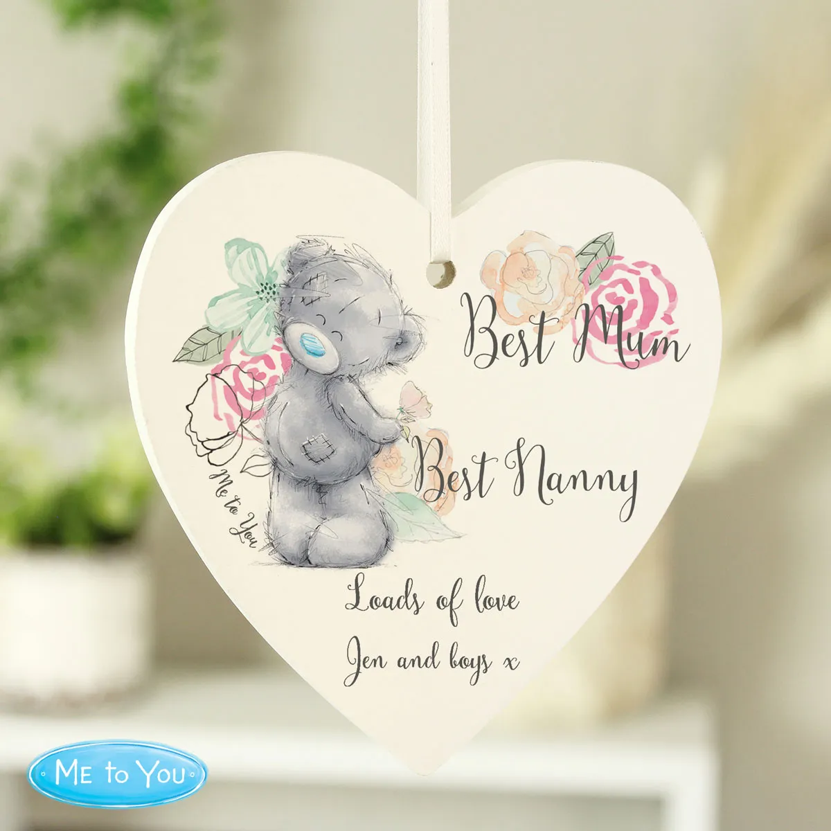 Personalised Me to You Floral Wooden Heart Decoration Extra Image 3
