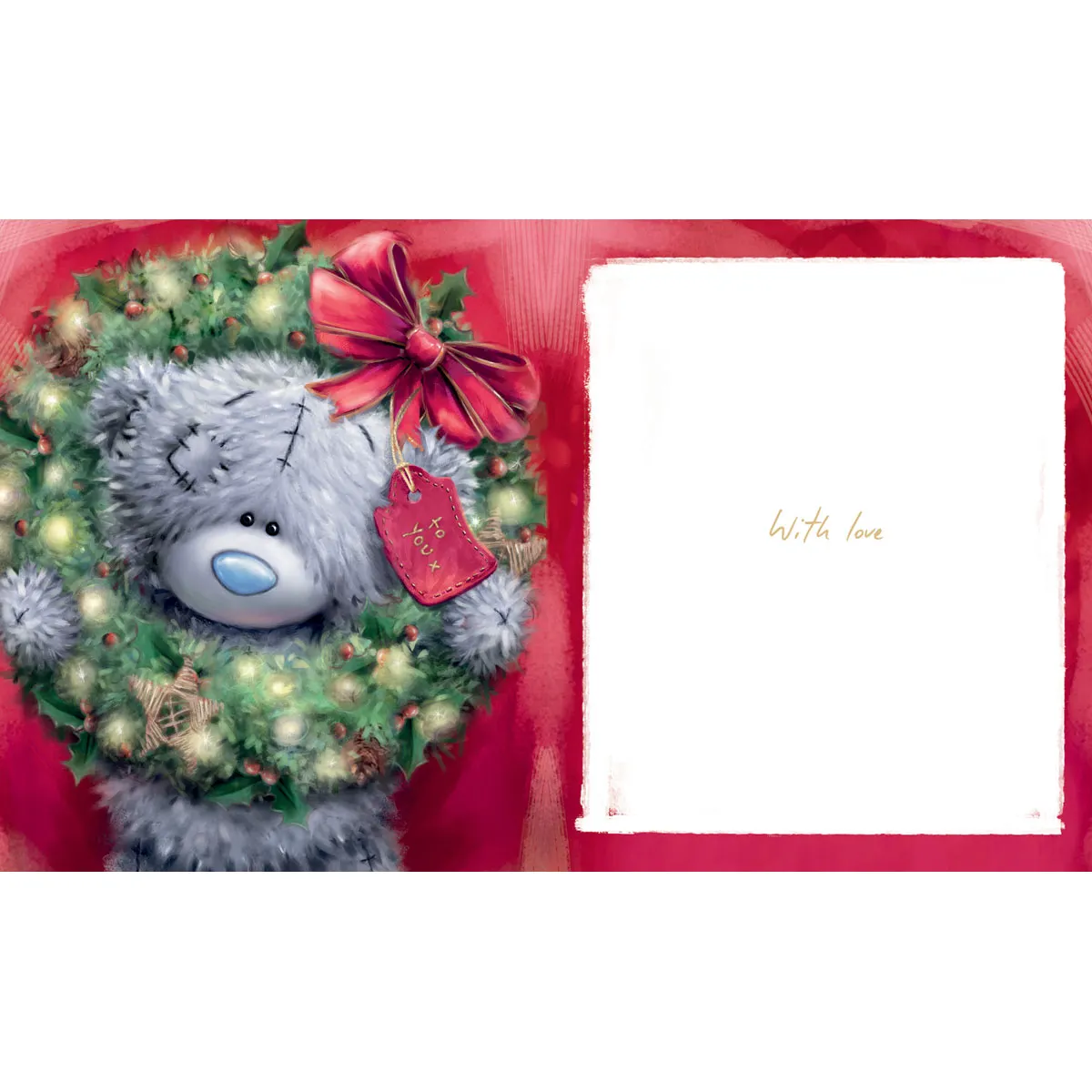 Christmas Wreath Softly Drawn Me to You Bear Christmas Card Extra Image 1