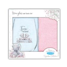 True Friend Stemless Glass &amp; Sock Me to You Bear Gift Set