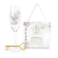 21st Birthday Plaque Glass &amp; Key Me to You Bear Gift Set 