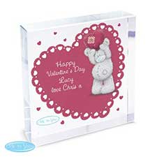 Personalised Me to You Bear Heart Large Crystal Block