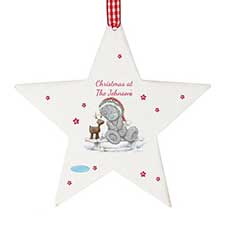 Personalised Me to You Reindeer Wooden Star Decoration