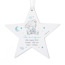 Personalised Tiny Tatty Teddy Dream Big Blue Wooden Star Decoration